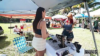 Curvy young chick with hairy pussy Ivy Ireland impaled outdoors