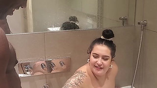Tony's Veiny Cock Drills Rosina's Plump Ass in the Shower!