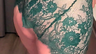 Mature Redhead Lady 50+ Striptease in Transparent Emerald Dress
