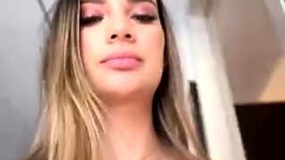 Busty curly brunette with big boobs fucks on couch