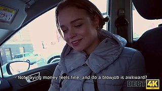 Debt4k. skimpy bartender gets currency for handjob in the car