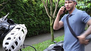 Been on a long motorbike ride together and got real horny for another ride