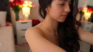 Marilyn cute busty blonde babe stuffing panties and toying