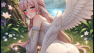 Hentai angel with big boobs masturbates