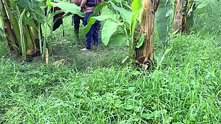 I See My Aunty Going Towards the Banana Plantation, I Followed Her and Hugged Her and Started Fucking Her in the Plantation.