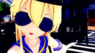 Brunette cums to hentai