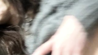 Small titted brunette teen fingering on the bed