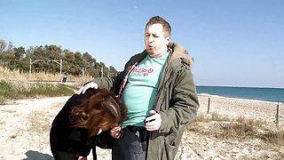 Horny young girl gets her pussy fucked on the beach