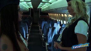 Two Busty Stewardesses Have Naughty Lesbian Fun In The Airplane With Linsey Dawn Mckenzie, Madelyn Marie And Puma Swede