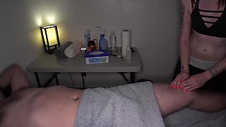 Naughty slim MILF massage handjob porn