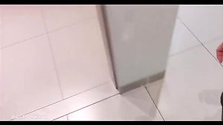 Cheating Wife Blowjob in Public Restroom, Swallows Cum
