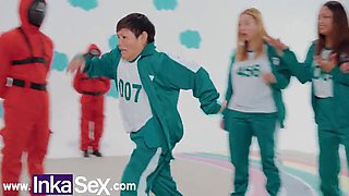SQUID GAME FINAL - Vitoria Beatriz Brazilian busty and big ass participates in the squid games and is fucked by some DWARFS
