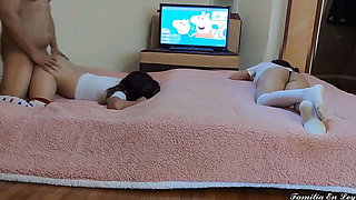 Stepdad Tricks Petite Teen Stepdaughter & Her Innocent Friend Into Hardcore Threesome