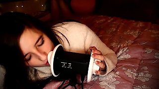 Amateur young brunette enjoys dildo on solo masturbation