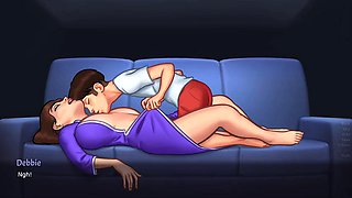 Summertime Saga - Stepsister watches as a huge cock cums on stepmoms face