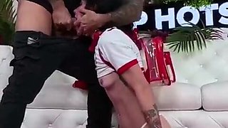 Rosalyn Sphinx' Pierced Tongue Works Nade Kinky's Phat Beef whistle Deep!