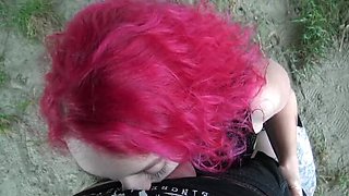 Hot German teen with red hair gets deepthroated by stepbro in outdoor sex