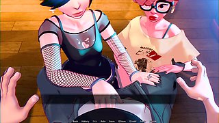 Curly-haired redhead in an adult visual novel gets into some steamy oral action