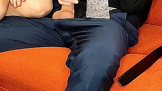 Skinny Stepdaughter Suddenly Masturbated Stepdaddy's Big Cock During His Important Phone Call to Attract His Attention