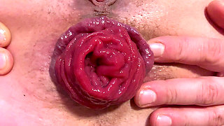 Ass Spread Close up Prolapse and Feet Show in White Nylons