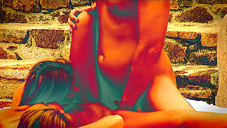 Two young sluts share a cock