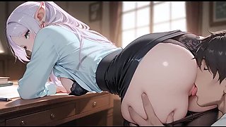 Frieren asks her boss for a raise and gets fucked hard in the office - hentai cosplay