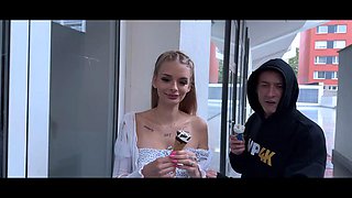 HUNT4K. Blondie Naomi Love seduced a rich dude with her big natural tits in front of her BF: Porn