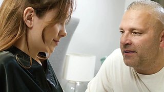 Skinny cutie gets fucked by a much older dude here