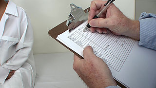 Brunette Babe in Erotic Fetish Play with Measurements and Suction