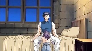 Purple Haired Anime Beauty Undresses In The Medieval Stone Chamber
