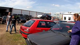 Amateur German Blowjob in Car Workshop with Big Tits Sabine Weber