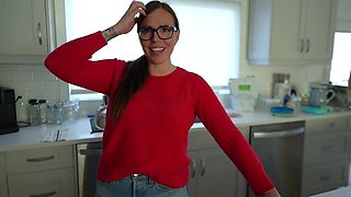 Blonde cumshot amateur MILF POV jerking in the kitchen