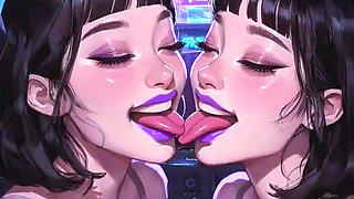 Lesbians Tongue and Kiss Fetish, Ai Animation