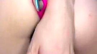 Small titted babe toys her pussy on webcam