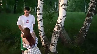 Horny Stepdaughter JuliaSayNo Fucked Hard by Dad's Friend in Forest While He Picks Mushrooms