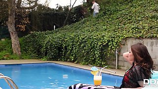 Spoiled rich babe Evelina gets her pussy nailed hard by handsome pool boy