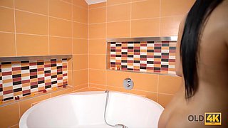 OLD4K. After shower excited minx plays with bf old
