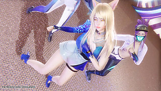 Mmd Kpop Demon Hunters - Huntrx - Golden Ahri Akali Kaisa Sexy Striptease League of Legends Hentai Uncensored 4K 60fps