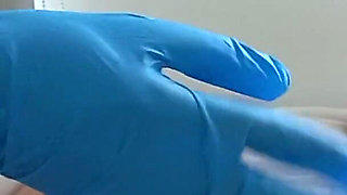 Asian Thick Blue Latex Gloves Cock Inspection - Intense Handjob & Creamy Cumshot POV