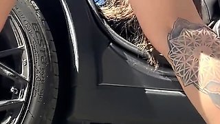 Explosive squirt on the highway, filmed quietly and almost