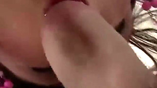 Brunette babe swallows the hot cum after getting slammed