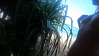 Tattooed Babe Strips and Wanders by the Indian Ocean Shore