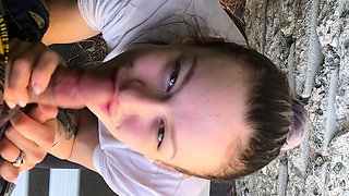 Natural Amateur blowjob outdoors exposed