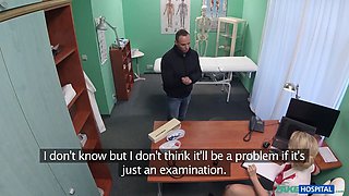 Blonda nurse in full uniform bangs her recent patient - fake medical center