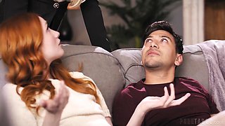 Slim Pale Redhead Teen Spreads Legs for Intense Sofa Pounding