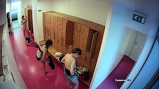 Locker room voyeur finds sexy babes changing clothes