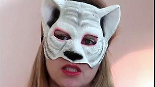 Masked blonde with a beautiful and hot ass moaning and cumming, giving her pussy and very tasty spit: Porn