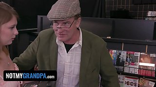 Step granddaughter Ginger Grey lets pervert older dude cum inside her in a public shop - notmygrandpa