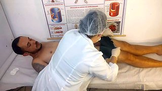 Nurse Jennifer Pimenta gets hands-on with her first patient and a big hard cock