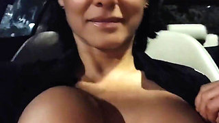 Showing Her Tits in the Car